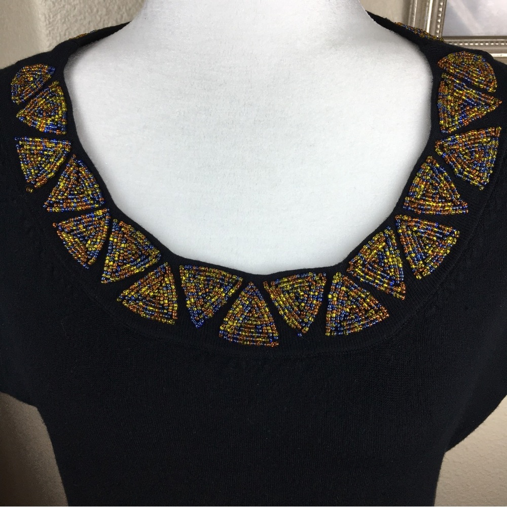 BCBGMAXAZRIA Black Cardigan & Shell Sweater Beaded Diamond Design Size M - Picture 3 of 16